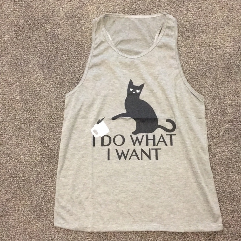 Cat & Coffee gray tank top